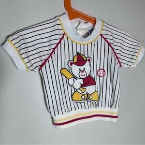 Vintage Baseball Bear Short-Sleeve Tee in White, Yellow & Red